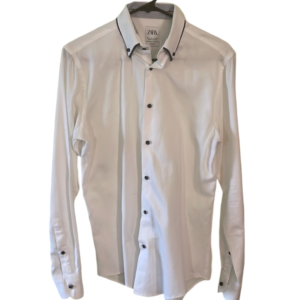 Zara Contrasting Double Collared Textured Button Down Shirt Size Small Slim